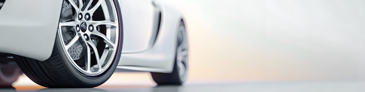 Close-up view of the front wheel and tire of a sleek white sports car, highlighting intricate alloy rim details—a stunning example of modern transportation set against a blurred, light background. by Standex Detect