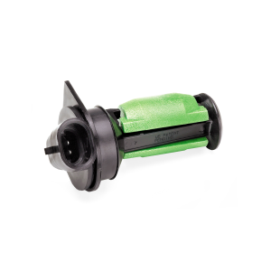 A green and black R12431 Series automotive blower motor resistor with a plastic connector and mounting flange, photographed on a white background. by Standex Detect