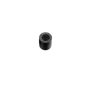 A small, cylindrical, dark-colored mechanical part from the MS04-PP Series with a hollow center and grooved inner edges, displayed on a plain white background—ideal for use in Magnetic Float Switch applications. by Standex Detect