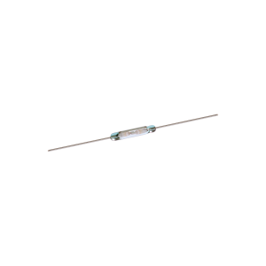 A small glass Reed Switch from the KSK-1A87 Series with metal leads extending from both ends, isolated on a white background. by Standex Detect