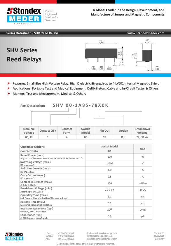 SHV Reed Relay Datasheet
